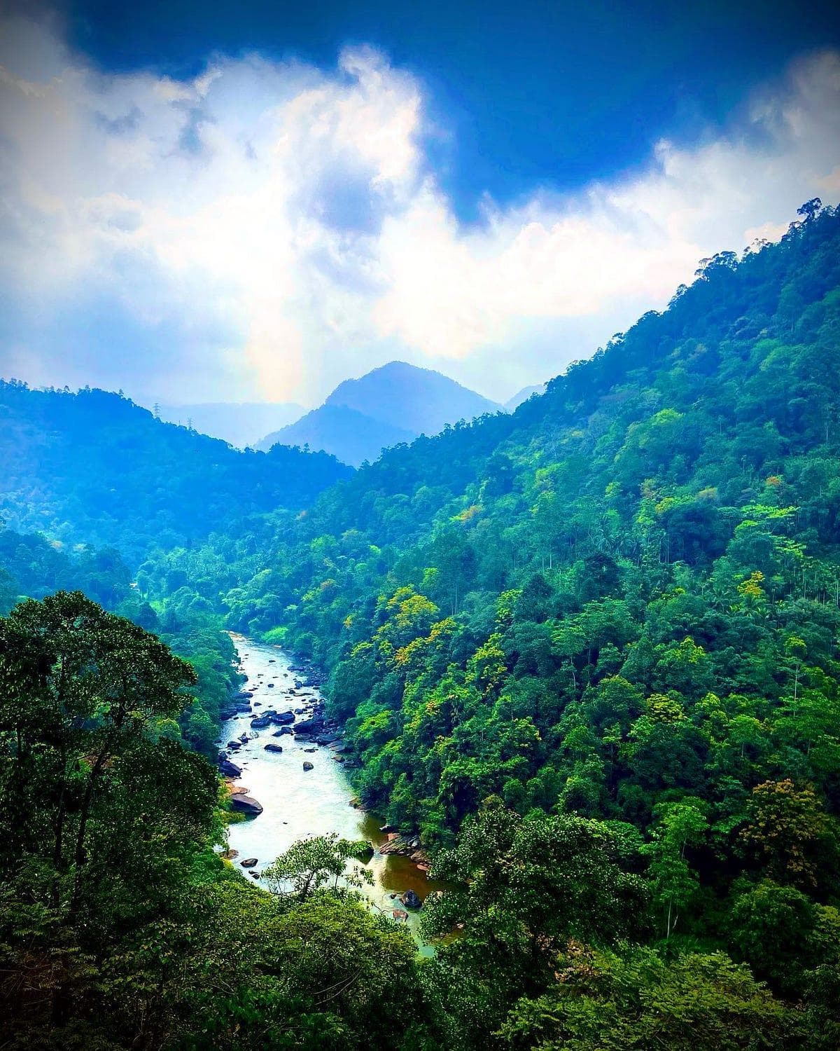 Green mountain and rainforest landscape around Kitulgala Sri Lanka