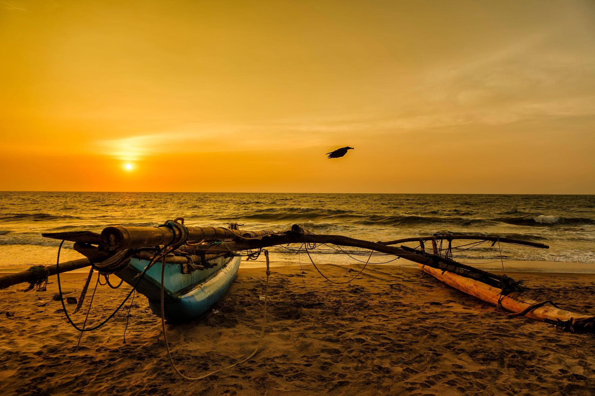 Sunset over Negombo Beach and the Indian Ocean