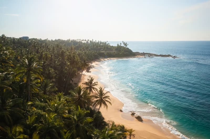 Secluded Silent Beach surrounded by tropical palms near Tangalle